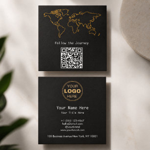De Visite Carré Carte du monde moderne au charbon doré QR Nomade n