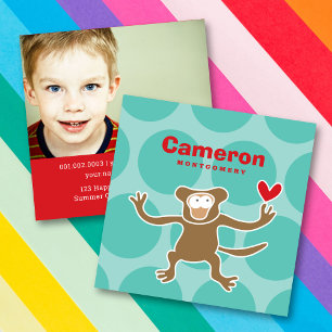De Visite Carré Cartographie Monkey Ape Profil d'enfant Carte d'ap