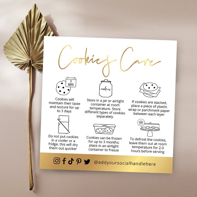 De Visite Carré Cookies Care Guide Carte Logo Script Blanc & Or (Créateur téléchargé)