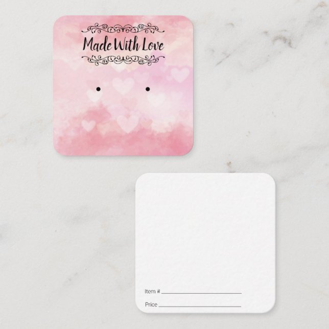 De Visite Carré Fabriqué Avec Carte D'Écoute Amoureuse, Coeurs Aqu (Devant / Derrière)