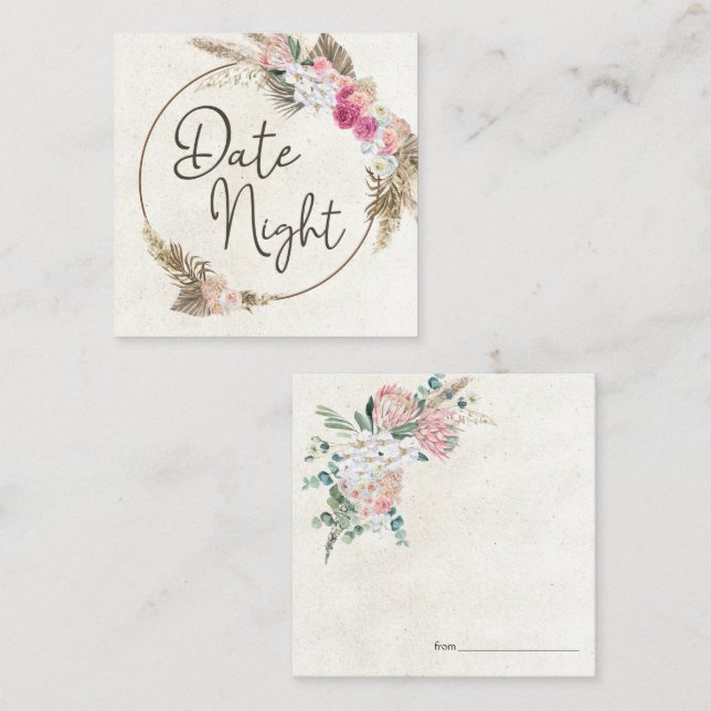 De Visite Carré Pastel Boho Neutral Floral Date Carte Nuit (Devant / Derrière)