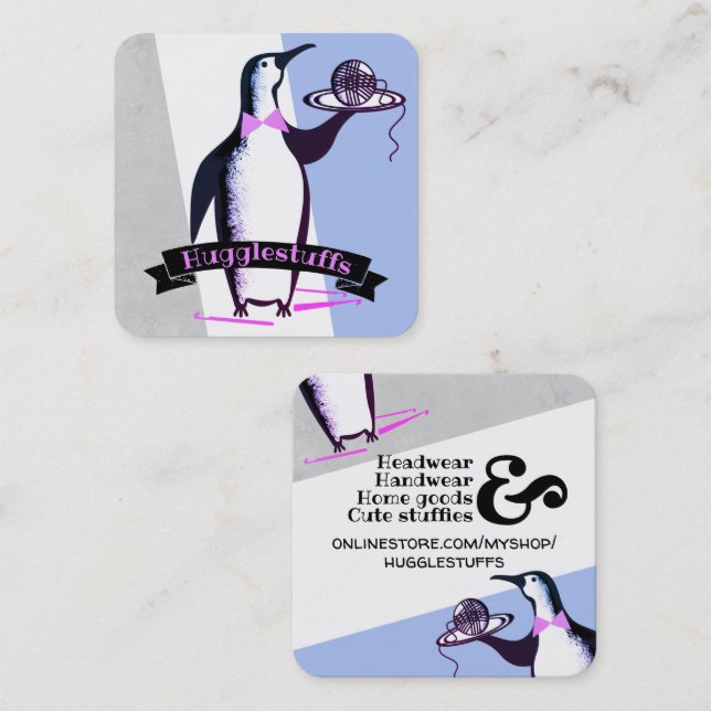 De Visite Carré Penguin serveur crochet crochet crochet fil carte  (Devant / Derrière)