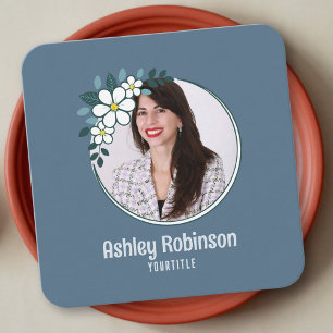 De Visite Carré QR code carte bisuness avec photo, bleu nuageux mi