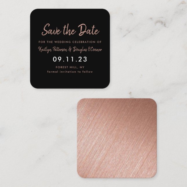 De Visite Carré Rose Gold Foil & Script Enregistrer La Carte Date (Devant / Derrière)