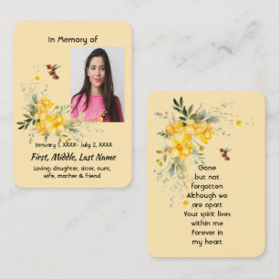 De Visite Carte à poche Memorial Colibri Roses Jaunes
