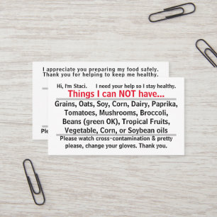 De Visite Carte Allergène