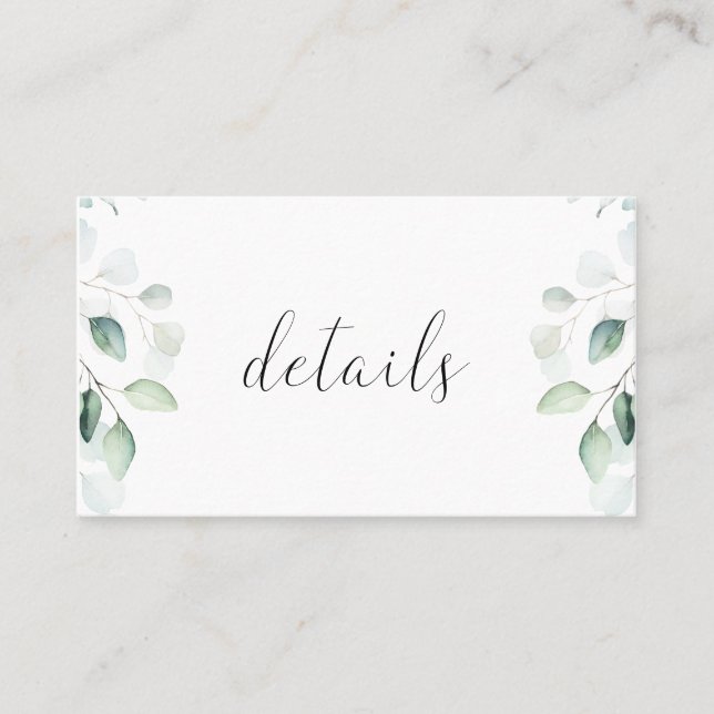 De Visite Carte Budget Eucalyptus Green Mariage Détails (Devant)