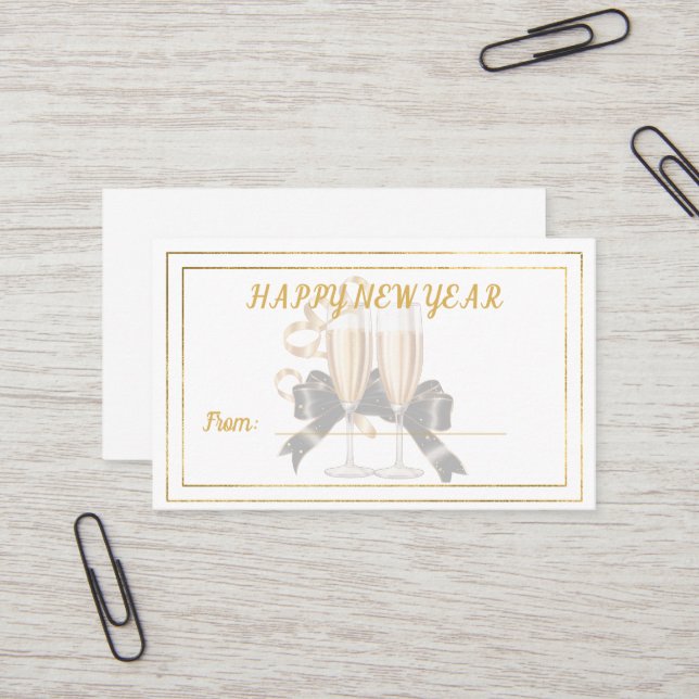 De Visite Carte Cadeau Champagne Bonne Année (Devant/Arrière en situation)