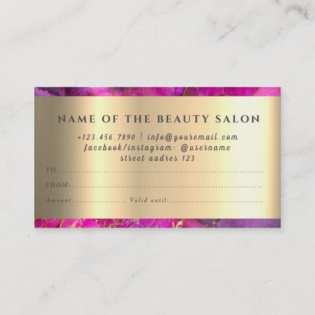 De Visite Carte cadeau Marble Elegant Blanc Faux Or Beauté (Dos)