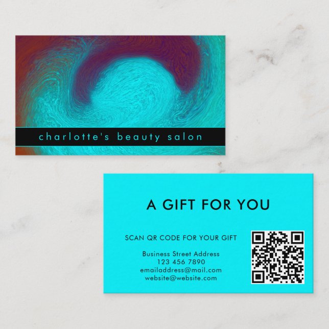 De Visite Carte Cadeau Personnalisée Moderne Turquoise Code  (Devant / Derrière)