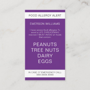 De Visite Carte Chef personnalisée Alerte d'allergie aliment
