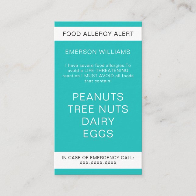 De Visite Carte Chef personnalisée Alerte d'allergie aliment (Devant)