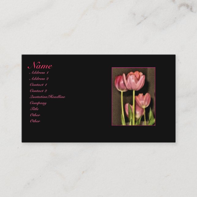 De Visite Carte d'activité tulipes roses (Devant)