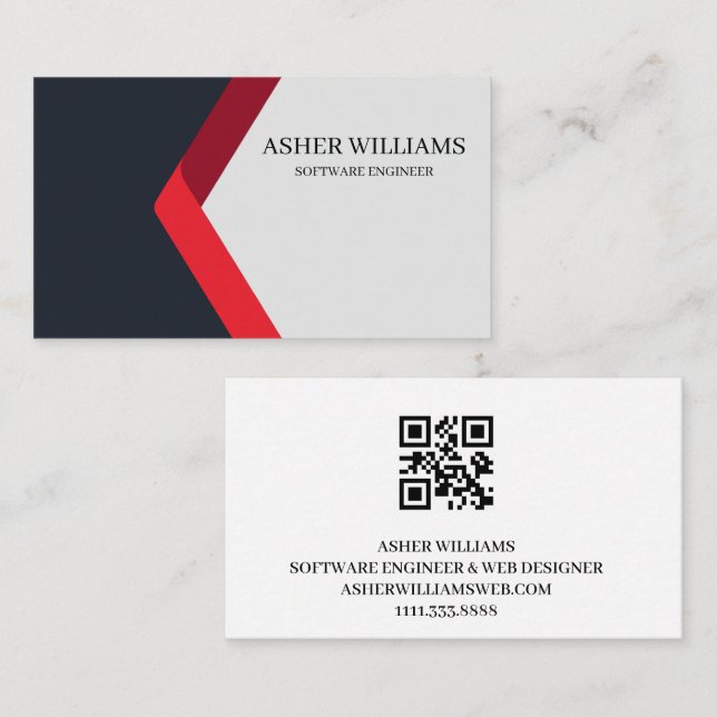 De Visite Carte d'affaires Tech Code QR Ingénieur Logiciel C (Devant / Derrière)