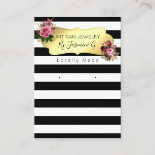 De Visite Carte d'affichage à bijoux en noir floral rayé
