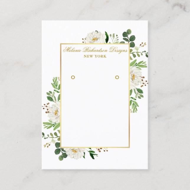 De Visite Carte d'affichage Aquarelle White Floral Gold (Devant)
