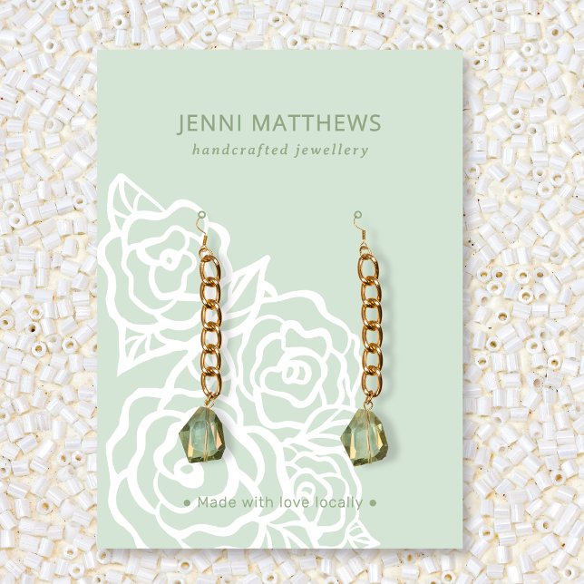 De Visite Carte d'affichage Chic Aqua Green Rose Floral (Chic Aqua Green Rose Floral Earring Display Card)