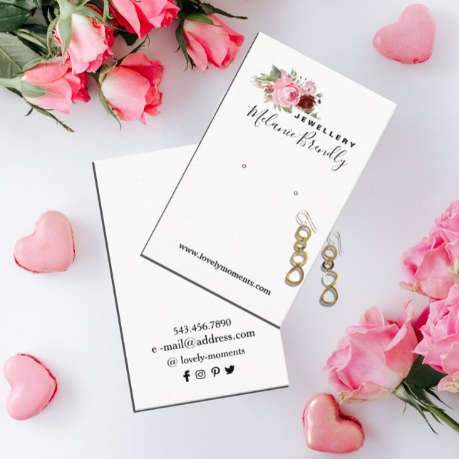 De Visite Carte d'affichage des bijoux Fleurs romantiques (#zazzlemade #floralearringdisplaycard #romanticcard #jewerly #etsysellers #elegantjewerlycard)