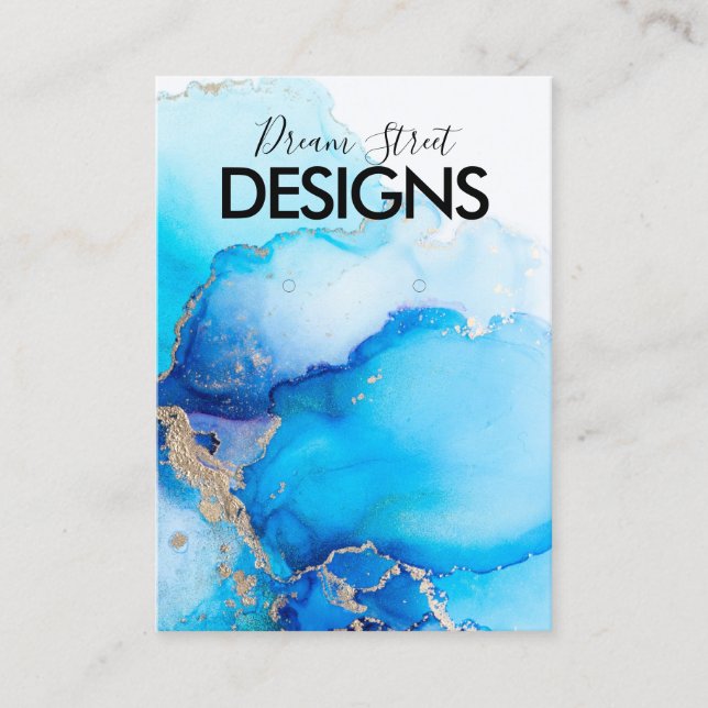 De Visite Carte d'affichage Gold Blue Watercolor (Devant)