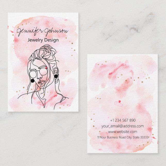 De Visite Carte d'affichage Portrait d'aquarelle (Devant / Derrière)