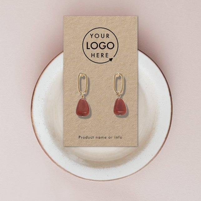 De Visite Carte d'affichage Rustique Kraft Logo Bijoux (Modern natural rustic kraft earring display card by Guava - clean, stylish, and customizable)