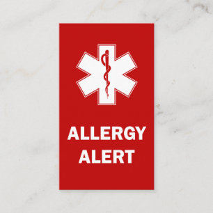 De Visite Carte d'alerte d'allergie personnalisable