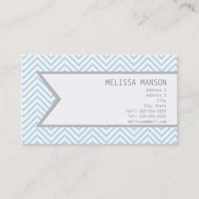 De Visite Carte d'appel Monogramme Blue Chevron (Devant)