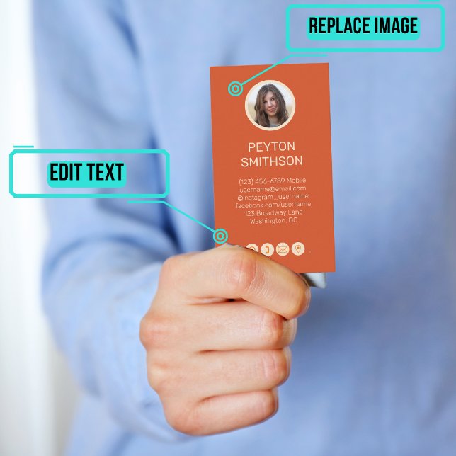 De Visite Carte d'appel personnelle : Couple w photos orange (This design has photos of each partner on opposite sides of the card.)