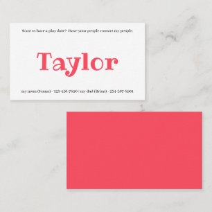 De Visite Carte d'appel pour enfants Jouer Date Playdates Fi