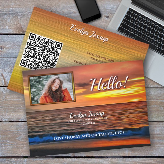 De Visite Carte d'appel Sunset 1577 Hello Code QR (Créateur téléchargé)