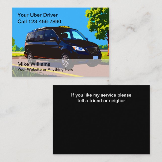 De Visite Carte d'appel Uber Driver Contact pour Ride Hailin (Devant / Derrière)
