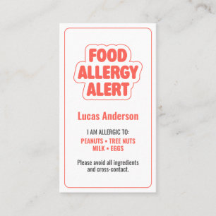 De Visite Carte d'avertissement d'allergie alimentaire pour