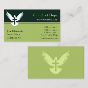 De Visite Carte d'église verte Dove with Cross Forest