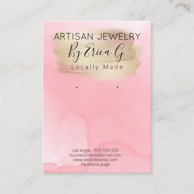 De Visite Carte D'Élevage Gold Sur Aquarelle Rose (Devant)