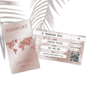 De Visite Carte d'embarquement rose Gold Passport Carte du m