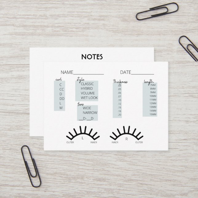De Visite Carte d'enregistrement client Lash (Devant/Arrière en situation)