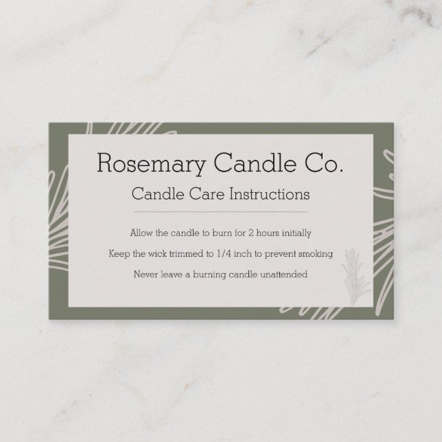De Visite Carte d'entretien aux bougies Rosemary Apothecary  (Devant)