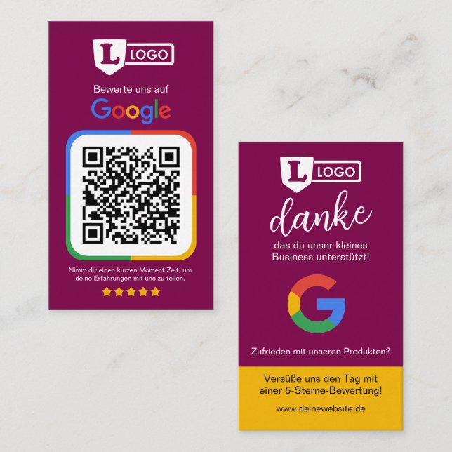 De Visite Carte d'évaluation Google avec code QR (Devant / Derrière)