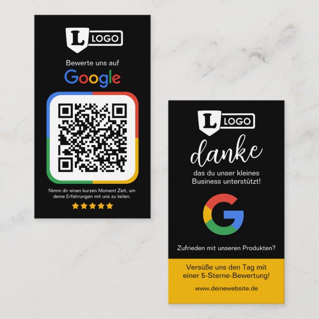 De Visite Carte d'évaluation Google avec code QR  (Devant / Derrière)
