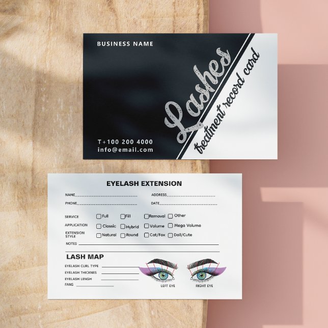 De Visite Carte d'extension du client Lash gris noir (Iridescent Blue Lash Record Extension Map Business Card)