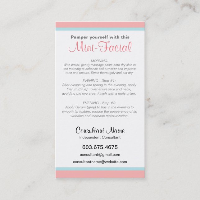 De Visite Carte d'instruction Mini-Faciale (Devant)