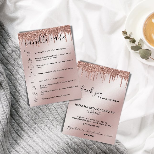 De Visite Carte d'instructions pour le soin des bougies Ajou (Illustrated icons candle care instructions)