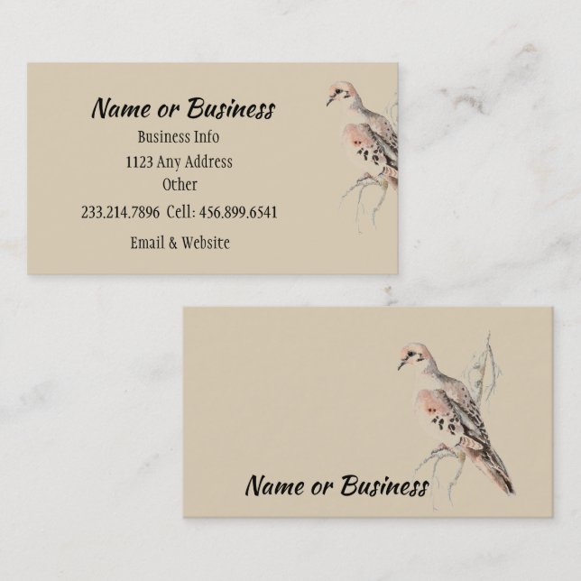 De Visite Carte Dove/Turtle Dove en deuil pour Customiser (Devant / Derrière)