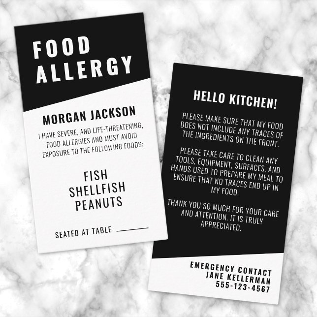De Visite Carte du Chef pour Allergie Alimentaire (Food Allergy Chef Card)