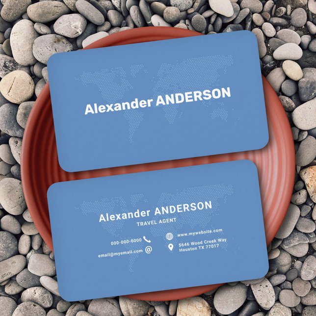 De Visite Carte du monde à pointes bleues (Blue Dotted World Map Business Card)