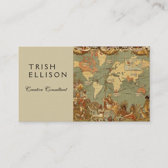 De Visite Carte du monde Antique 1886 Illustré (Devant)