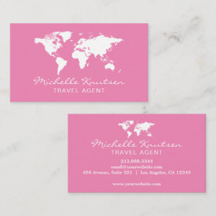 De Visite Carte du monde élégante rose et blanche pour agent