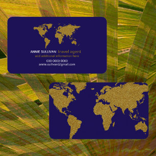 De Visite Carte du monde Faux Gold Blue Travel Agent