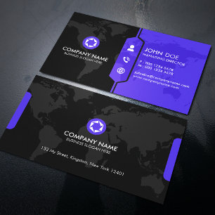 De Visite Carte du monde moderne noir et violet pour entrepr