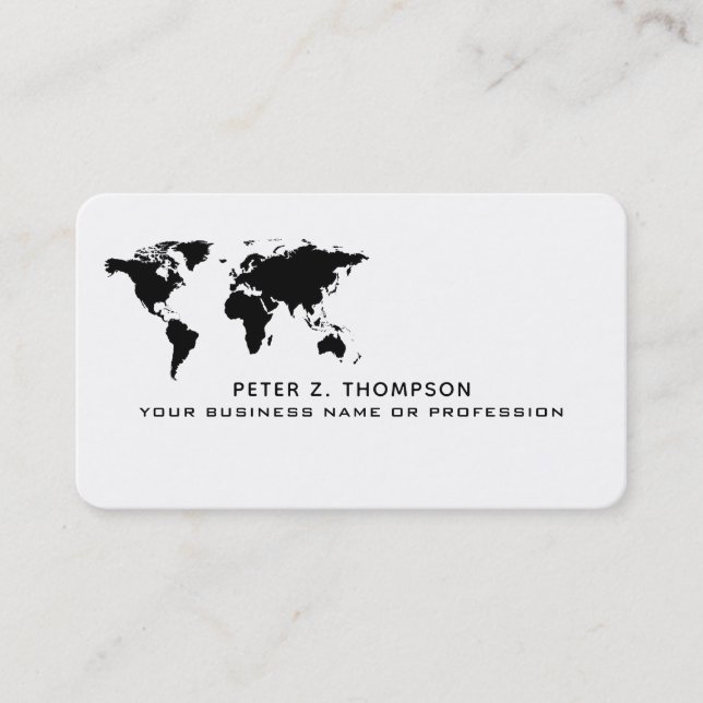 De Visite carte du monde simple commerce international noir  (Devant)